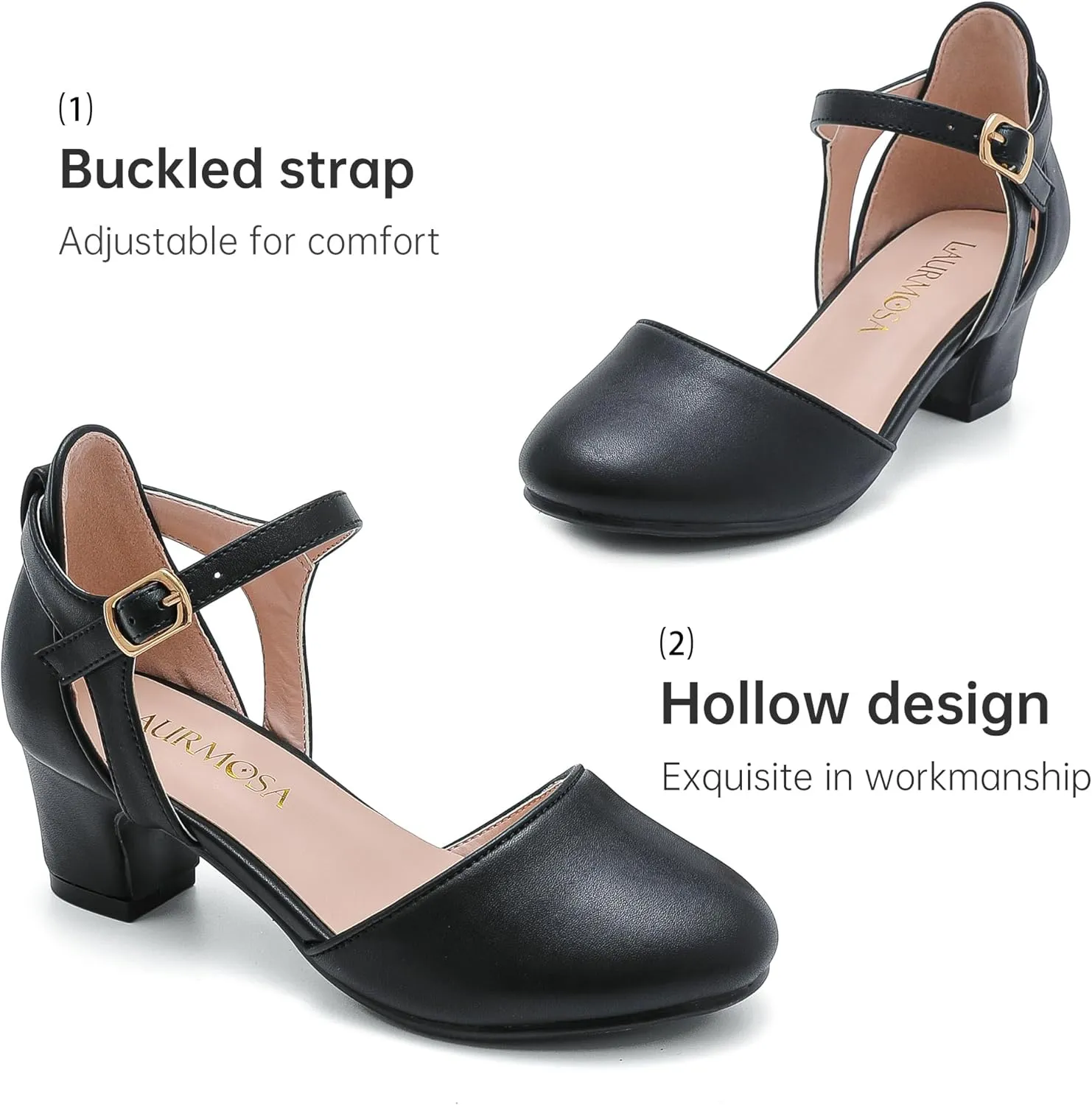 Girls Dress Shoes Closed Toe Chunky High Heels Ankle Strap Wedding Party Pump Shoes