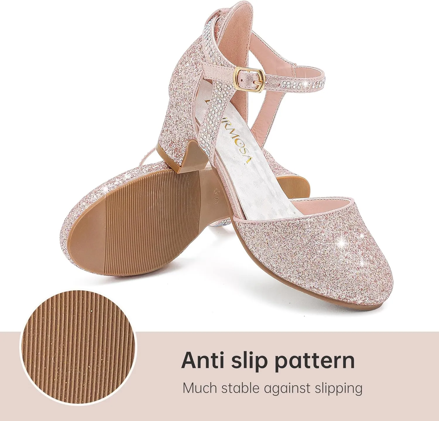 Girls Dress Shoes Closed Toe Chunky High Heels Ankle Strap Wedding Party Pump Shoes