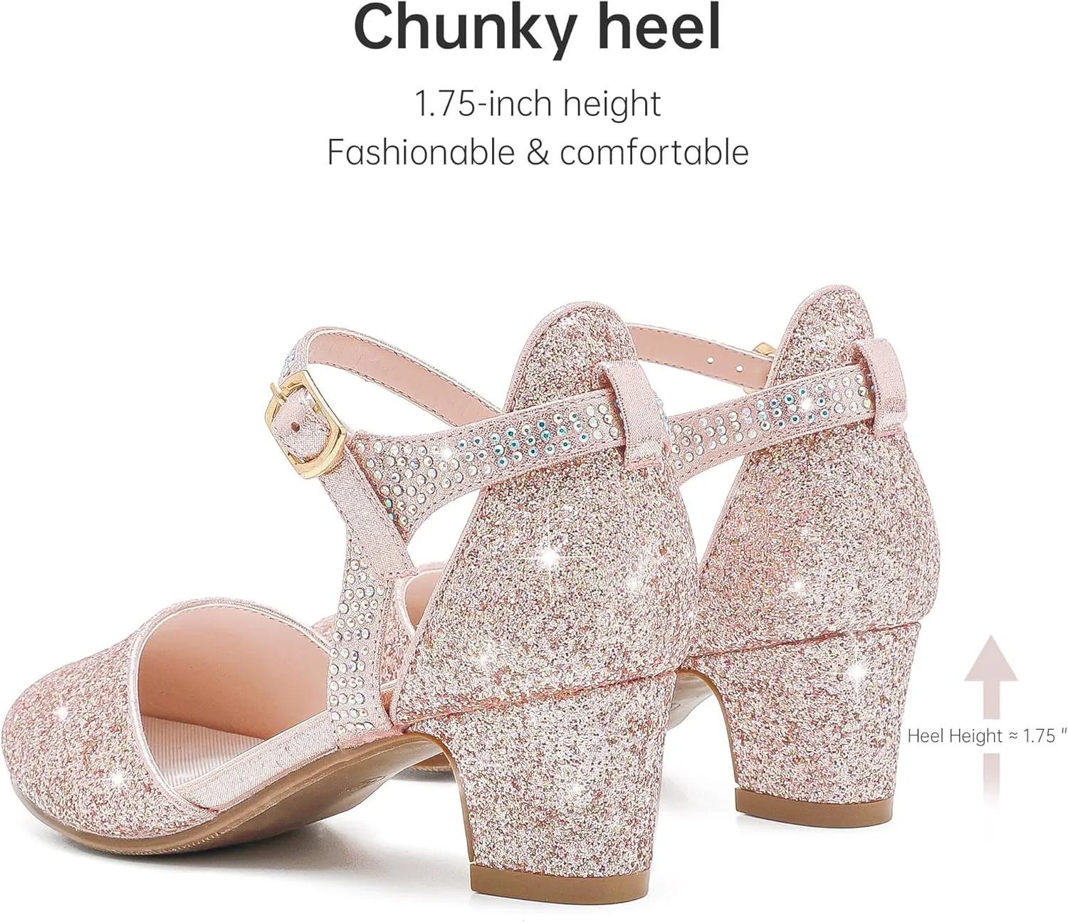 Girls Dress Shoes Closed Toe Chunky High Heels Ankle Strap Wedding Party Pump Shoes