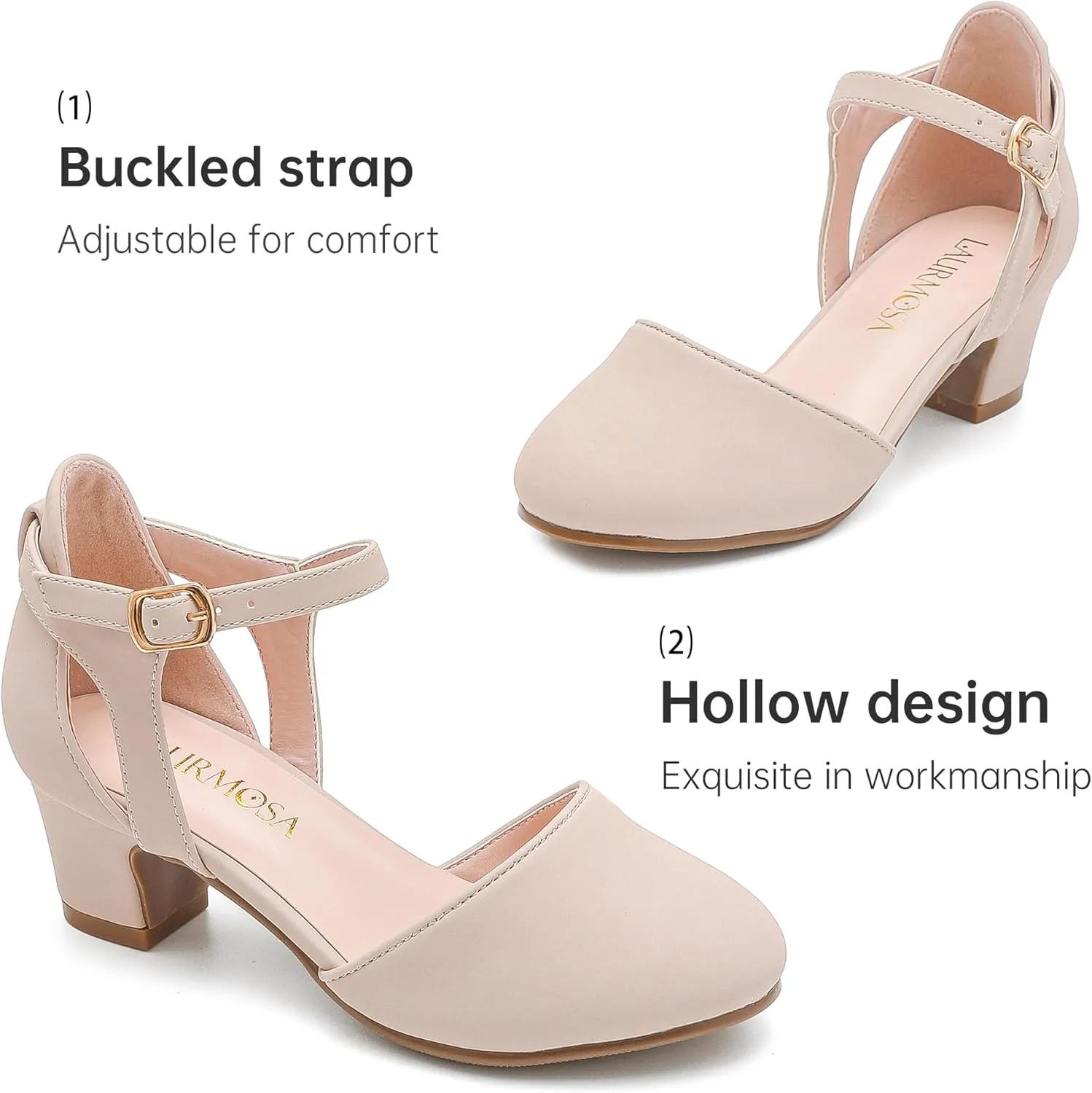 Girls Dress Shoes Closed Toe Chunky High Heels Ankle Strap Wedding Party Pump Shoes