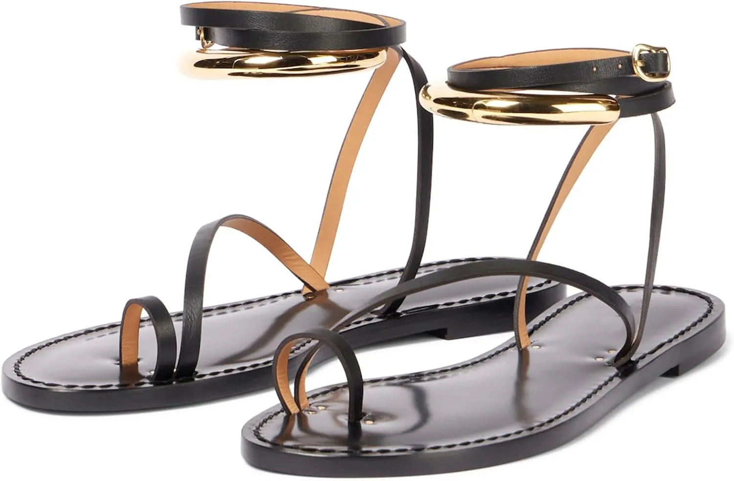 Gladiator Flat Sandals for Womens Ankle Strap Gold Ring Open Toe Thong Cross Strappy Summer Sandals Shoes