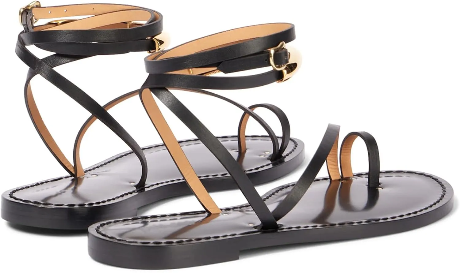 Gladiator Flat Sandals for Womens Ankle Strap Gold Ring Open Toe Thong Cross Strappy Summer Sandals Shoes