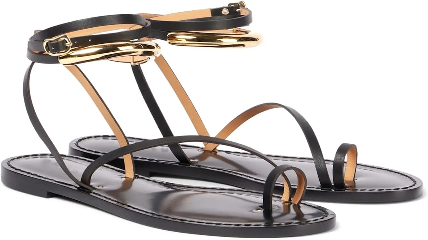 Gladiator Flat Sandals for Womens Ankle Strap Gold Ring Open Toe Thong Cross Strappy Summer Sandals Shoes