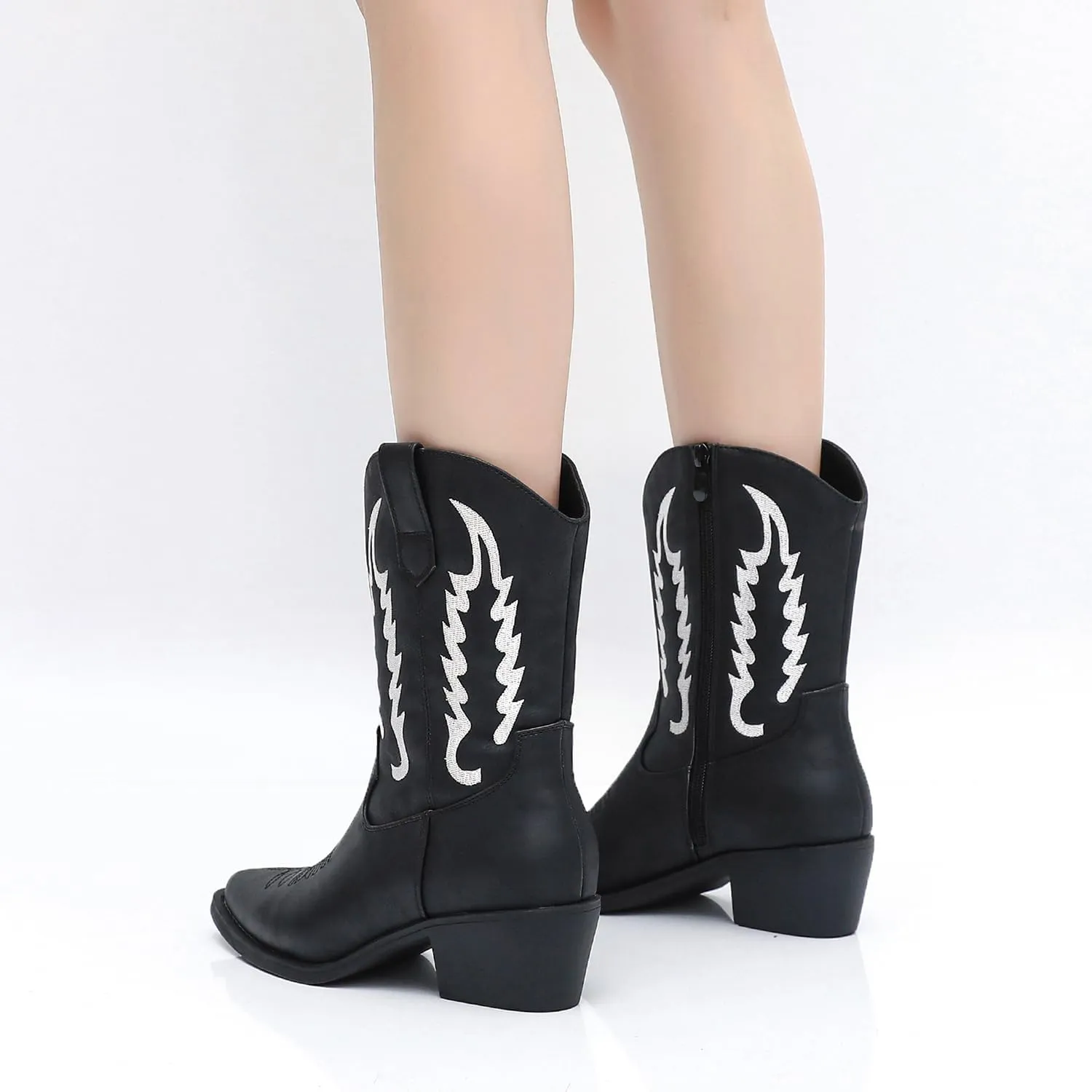 GLOBALWIN Women's Cowgirl Boots Mid Calf Western Cowboy Boots For Women Comfortable Low Heel With Zipper