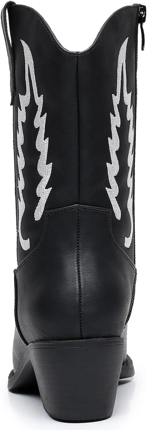 GLOBALWIN Women's Cowgirl Boots Mid Calf Western Cowboy Boots For Women Comfortable Low Heel With Zipper