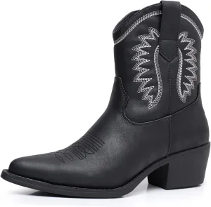 GLOBALWIN Women's Western Charm Cowgirl Boots Mid Calf Comfy Cowboy Boots For Women With Pointed Toe