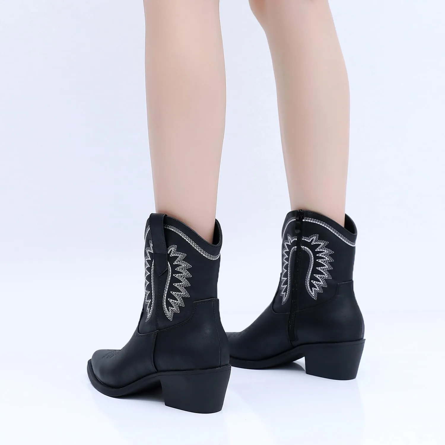 GLOBALWIN Women's Western Charm Cowgirl Boots Mid Calf Comfy Cowboy Boots For Women With Pointed Toe