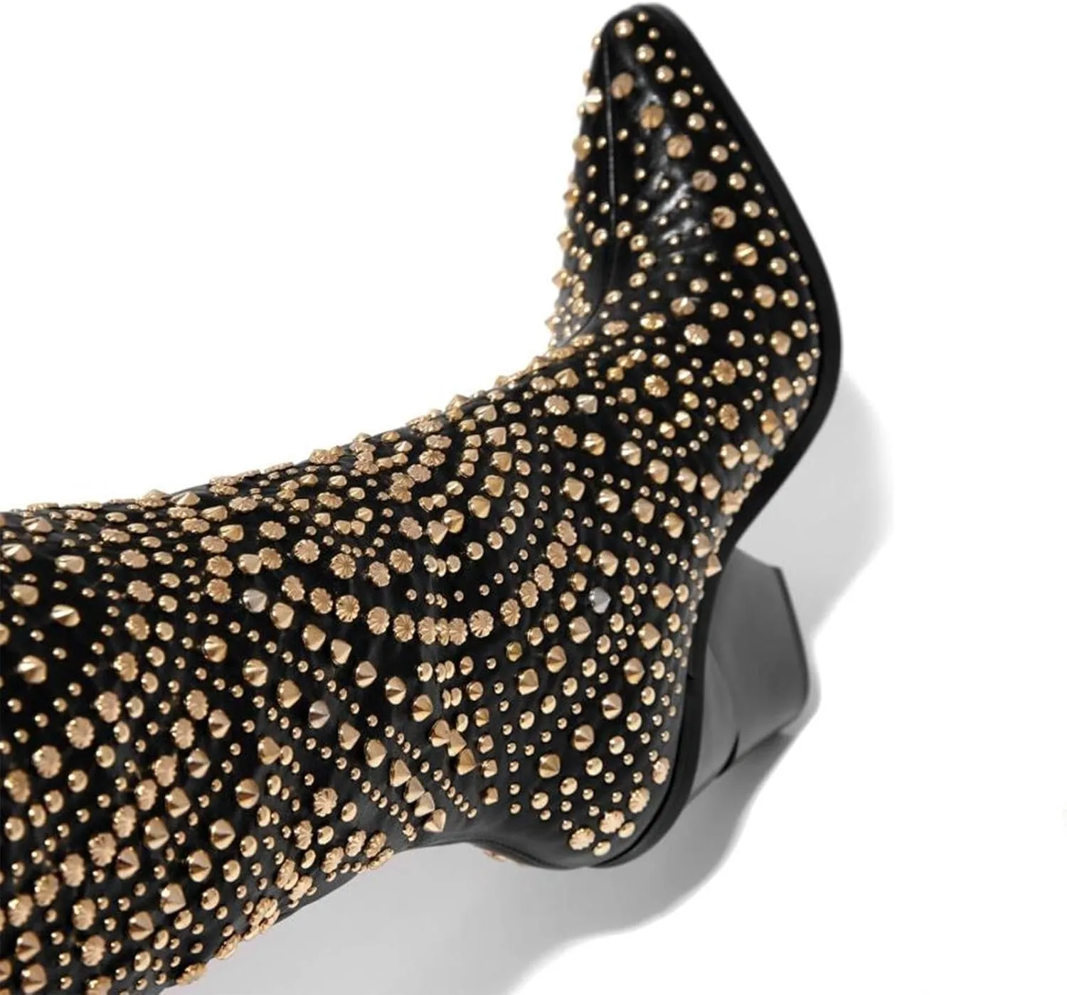 GORBINETI Womens Black Boots Pointed Toe and Chunky Heel Boots for Women Luxurious Studded Boots Tall Boots with Metallic Rivets Size US 6-11