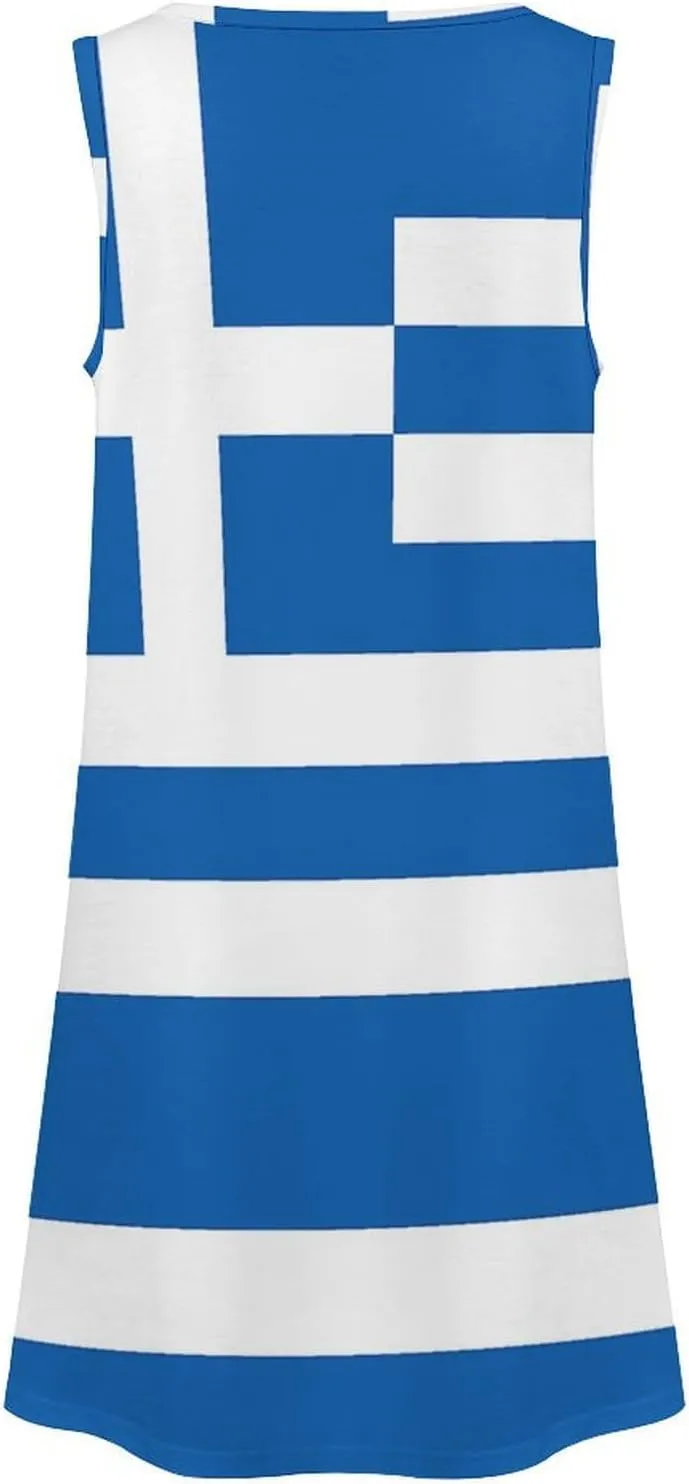 Greece Flag Women's Summer Dress Sleeveless Casual Loose Beach Vacation Tank Sundress