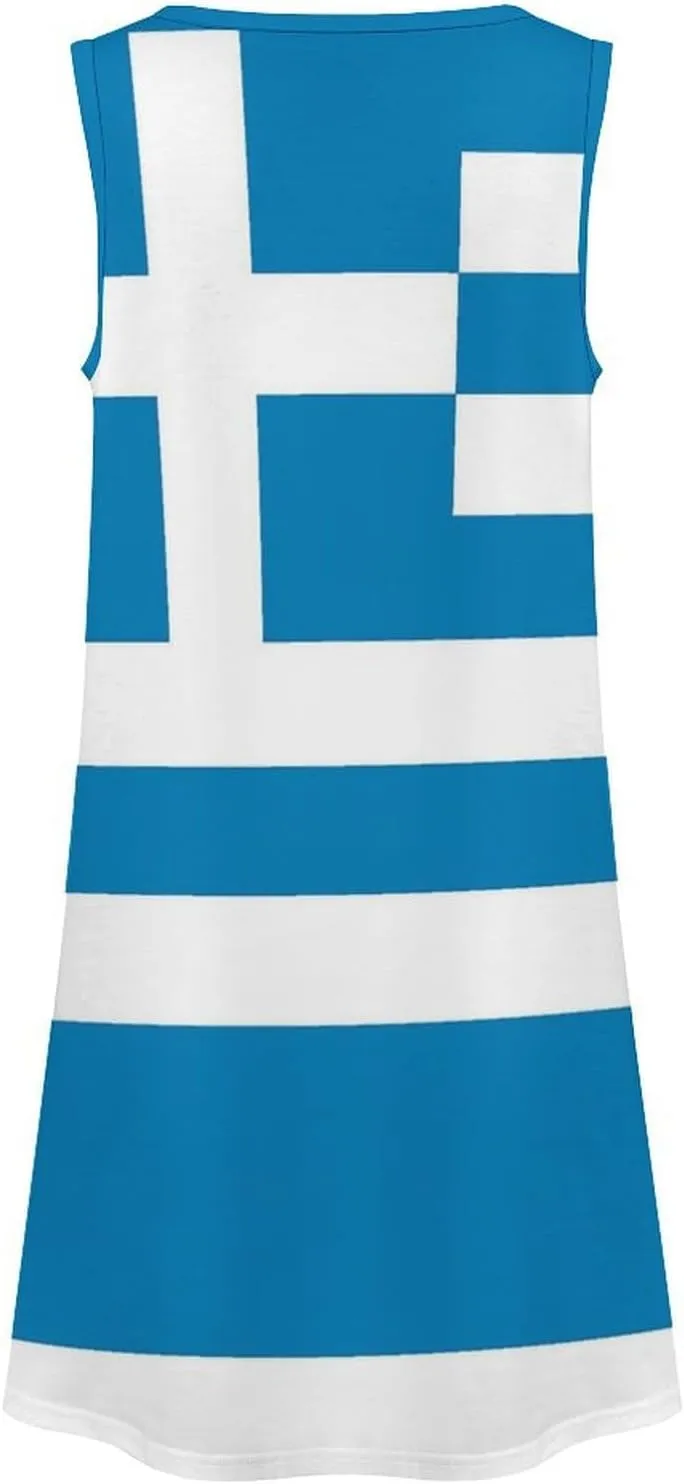 Greek Flag Women's Summer Dress Sleeveless Casual Loose Beach Vacation Tank Sundress