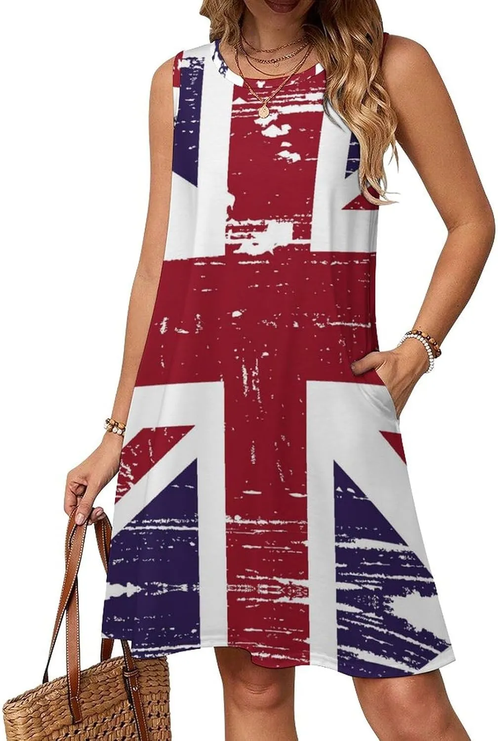 Grunge British Flag Women's Summer Dress Sleeveless Casual Loose Beach Vacation Tank Sundress