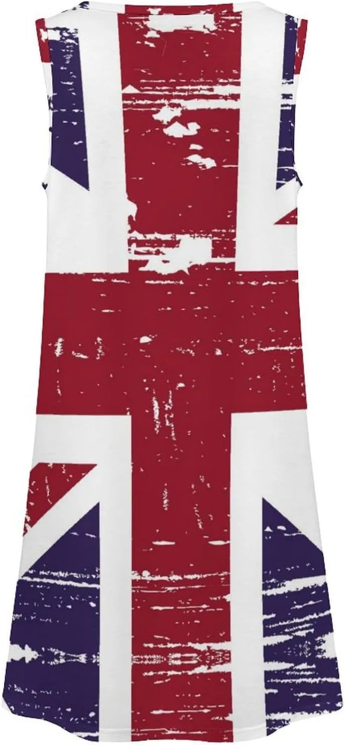 Grunge British Flag Women's Summer Dress Sleeveless Casual Loose Beach Vacation Tank Sundress