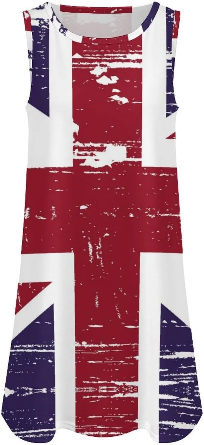 Grunge British Flag Women's Summer Dress Sleeveless Casual Loose Beach Vacation Tank Sundress