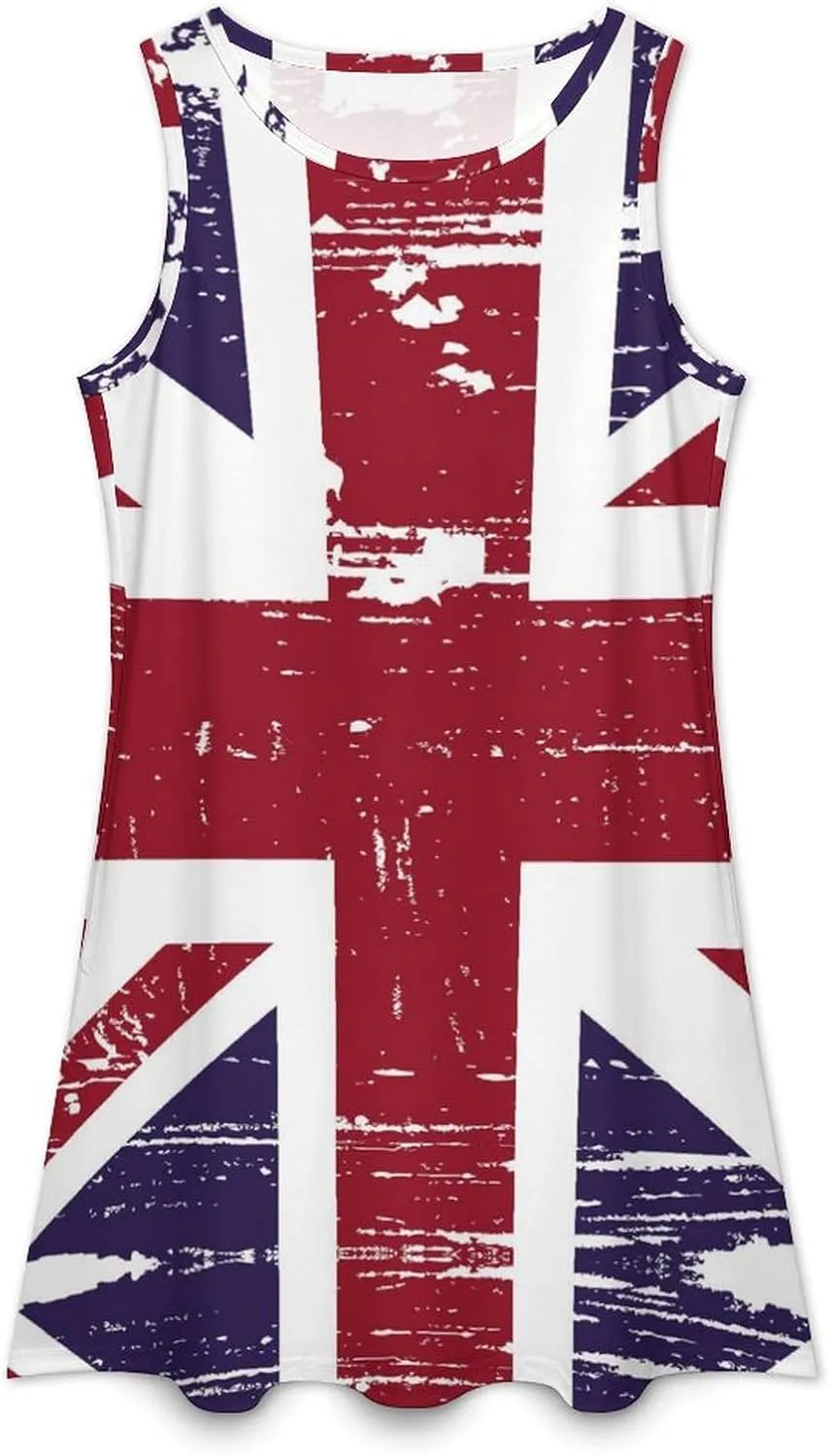 Grunge British Flag Women's Summer Dress Sleeveless Casual Loose Beach Vacation Tank Sundress
