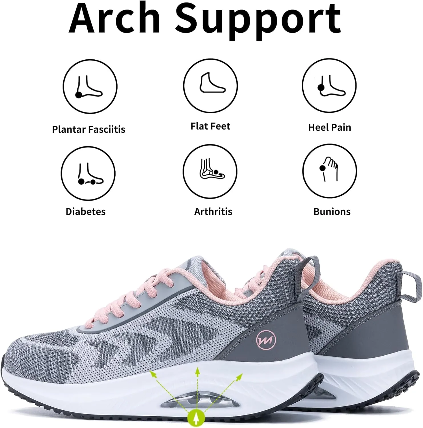 Gyeice Women's Air Arch Support Walking Shoes Tennis Fashion Sneakers Comfortable Orthotic Shoes for Plantar Fasciitis US 5.5-11