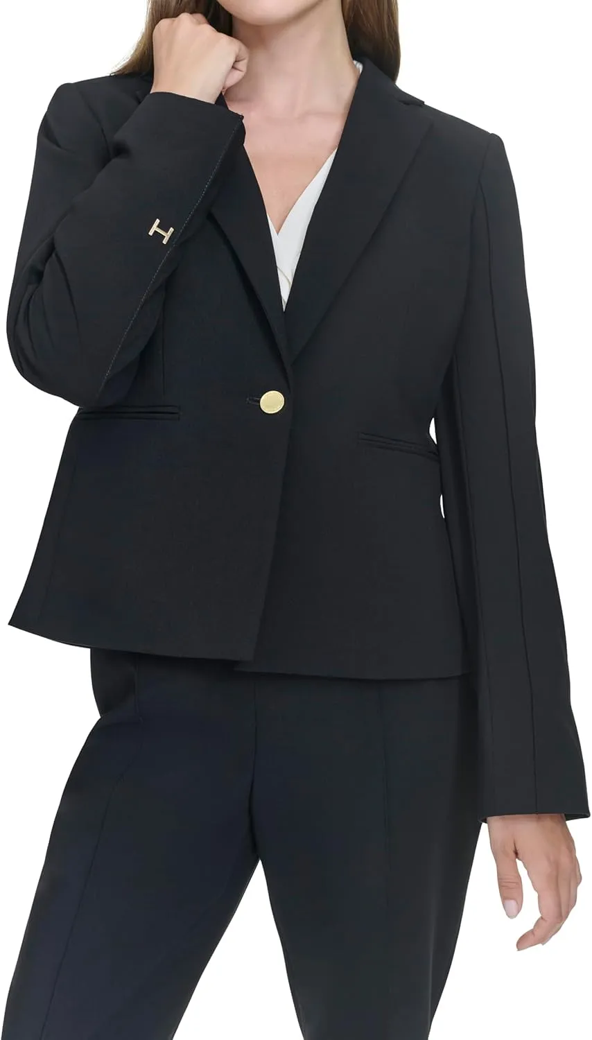Halston Women's One Button Short Office Workwear Blazer