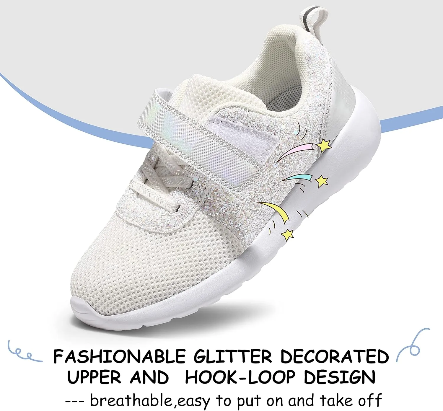 Harvest Land Toddler Glitter Tennis Shoes Slip On Boys Girls Sneakers Casual Running Shoes Woven Breathable with Soft Soled Sports Hook-Loop Outdoor Shoes