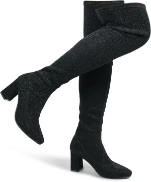 Hawkwell Women's Comfort Chunky Thigh High Boots Pointy-toe and High-heel Party Wedding Shiny Dressy Over The Knee Boots