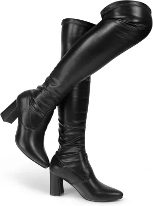 Hawkwell Women's Fall Comfort Thigh High Boots Black Pointy-toe and High-heel Over The Knee Boots