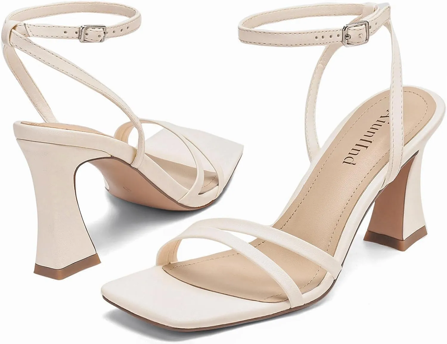 Heeled Sandals for Women Chunky Block High Heels Square Open Toe Sandals with Ankle Strap 3 Inch Dress Heels Comfortable