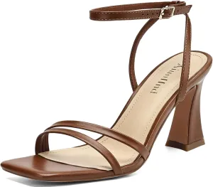 Heeled Sandals for Women Chunky Block High Heels Square Open Toe Sandals with Ankle Strap 3 Inch Dress Heels Comfortable