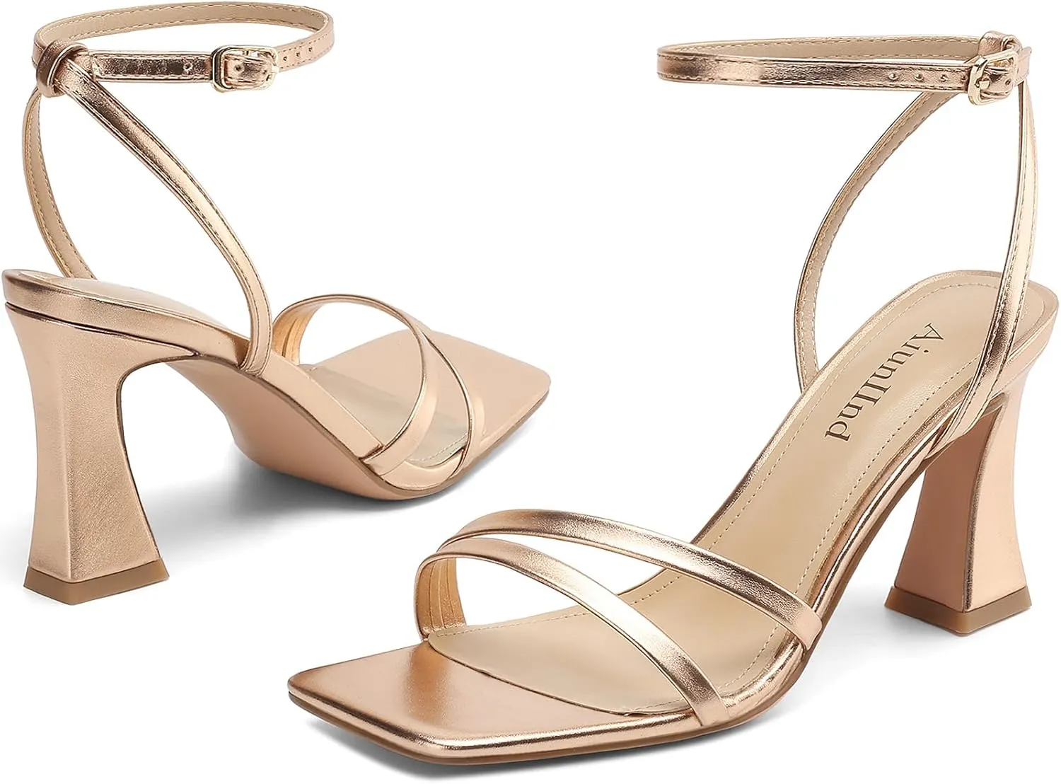 Heeled Sandals for Women Chunky Block High Heels Square Open Toe Sandals with Ankle Strap 3 Inch Dress Heels Comfortable