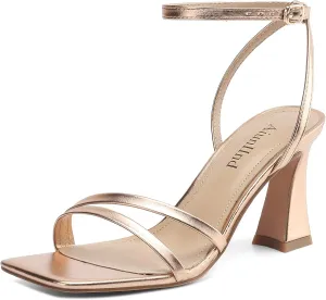 Heeled Sandals for Women Chunky Block High Heels Square Open Toe Sandals with Ankle Strap 3 Inch Dress Heels Comfortable