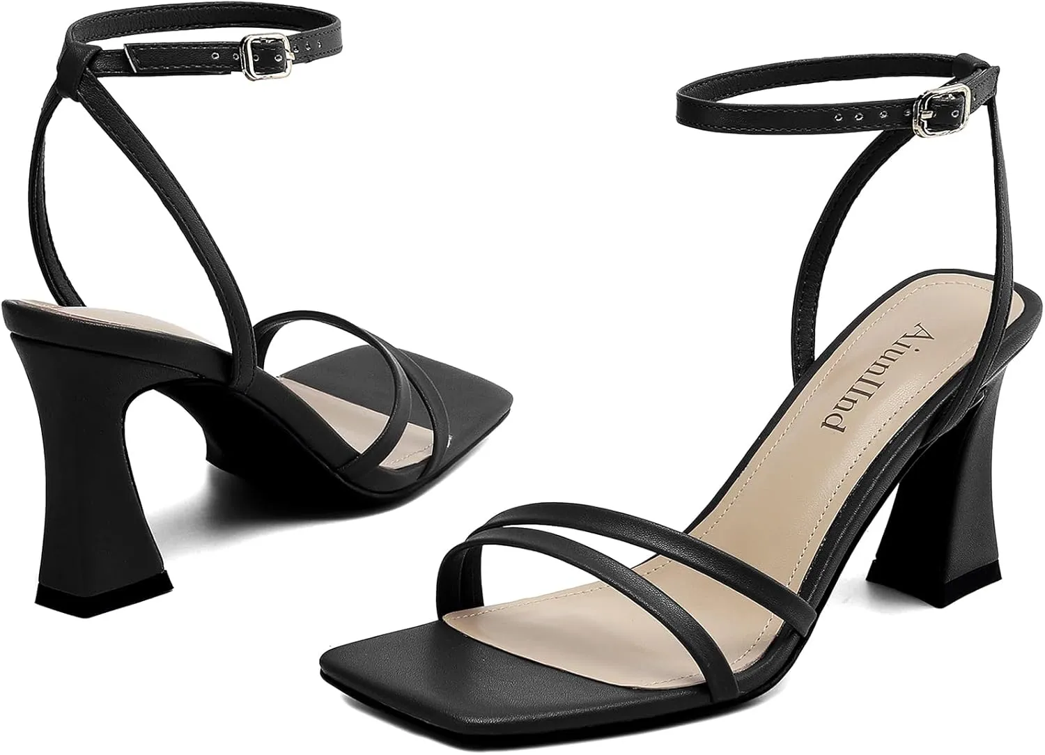 Heeled Sandals for Women Chunky Block High Heels Square Open Toe Sandals with Ankle Strap 3 Inch Dress Heels Comfortable