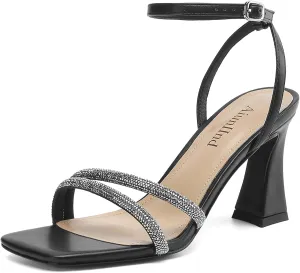Heeled Sandals for Women Chunky Block High Heels Square Open Toe Sandals with Ankle Strap 3 Inch Dress Heels Comfortable