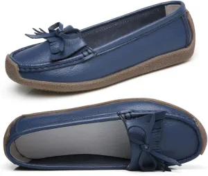 HESBITEUL Women's Casual Penny Loafers Driving Moccasins Comfort Slip on Flat Boat Shoes Walking Shoes with Bowknot