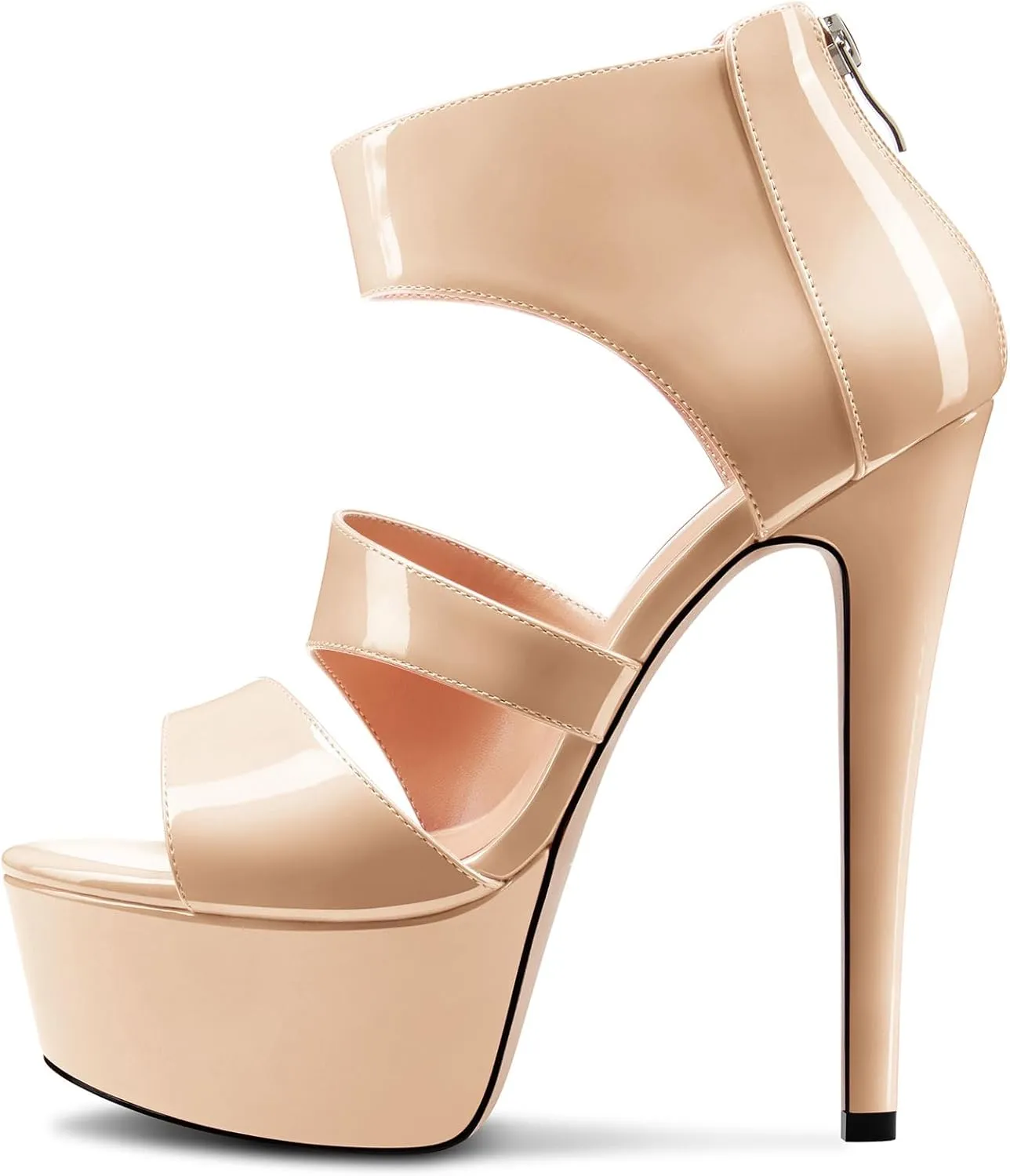 HEUIVZAR Womens Stiletto High Platform Heel Open Toe Ankle Strap Zipper Sandals Prom Party Dress Gladiator Shoes 5.9 Inches Heels