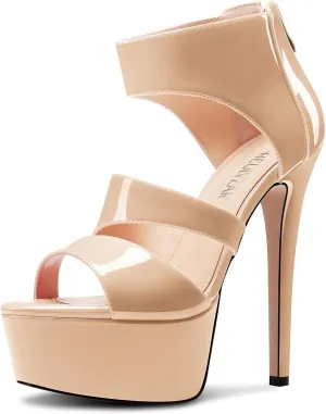 HEUIVZAR Womens Stiletto High Platform Heel Open Toe Ankle Strap Zipper Sandals Prom Party Dress Gladiator Shoes 5.9 Inches Heels