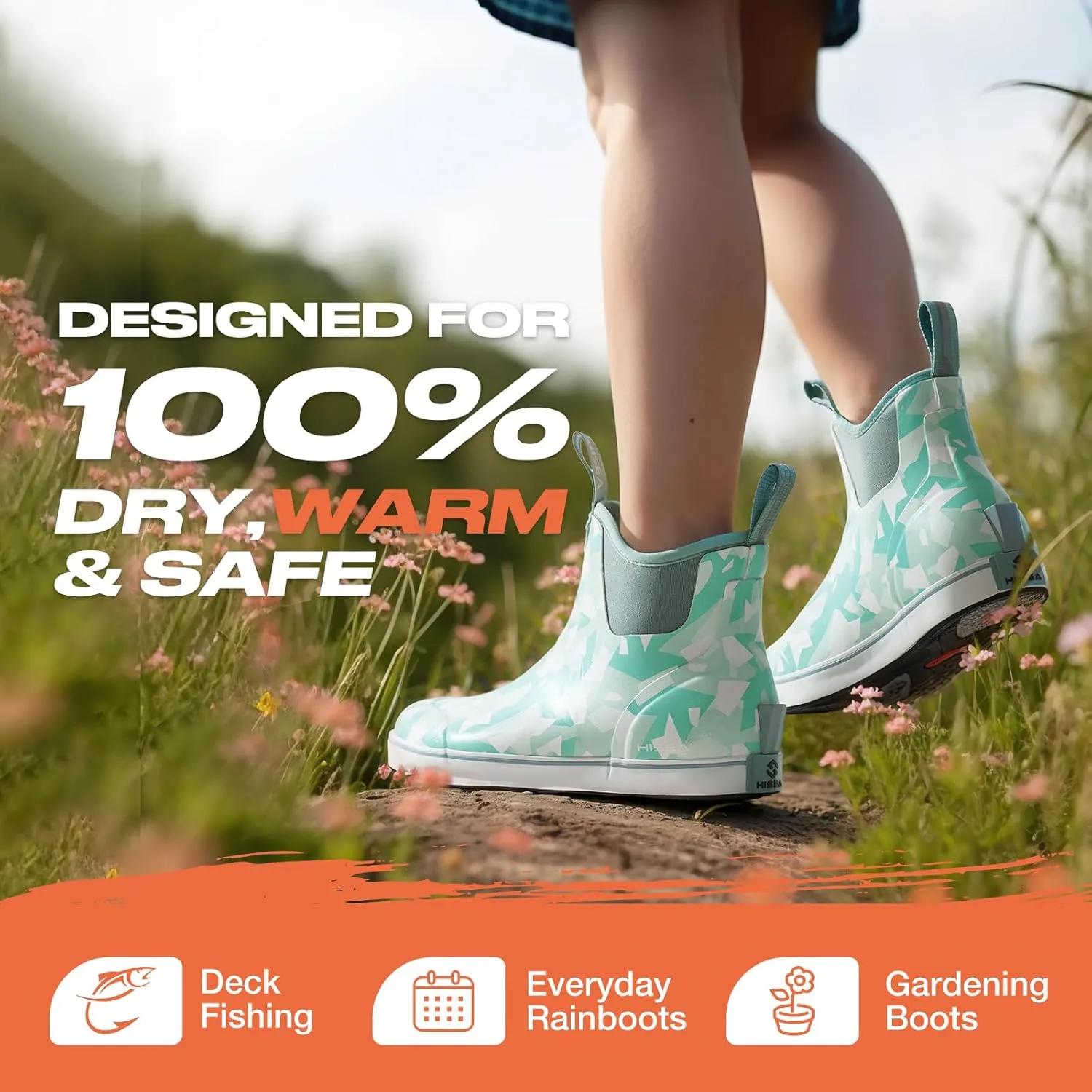 HISEA Women's Ankle Rain Boots, Rubber Fishing Deck Boots, Garden Boots for Women Waterproof