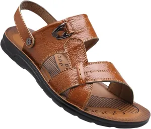HNVAVQ Men's Sandals Leather Beach Sandals Outdoor Summer Sport Sandals Walking Sandals Fisherman Slippers