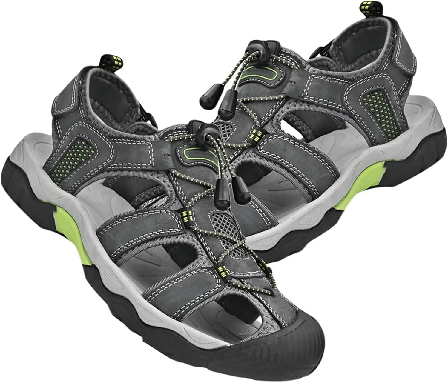HNVAVQ Mens Sport Sandals Leather Closed Toe Fisherman Shoes Outdoor Walking Sandals Adjustable Casual Beach Summer Shoes