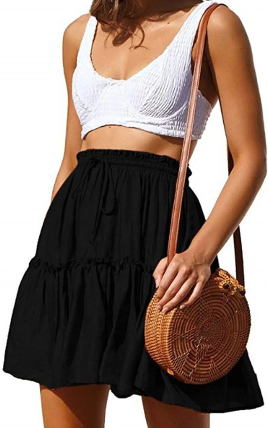 Hoerev Womens Girls Floral Flared Short Skirt Cute High Waist Ruffle Skirt Beach Mini Skirt
