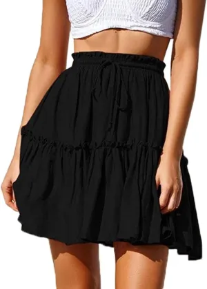 Hoerev Womens Girls Floral Flared Short Skirt Cute High Waist Ruffle Skirt Beach Mini Skirt