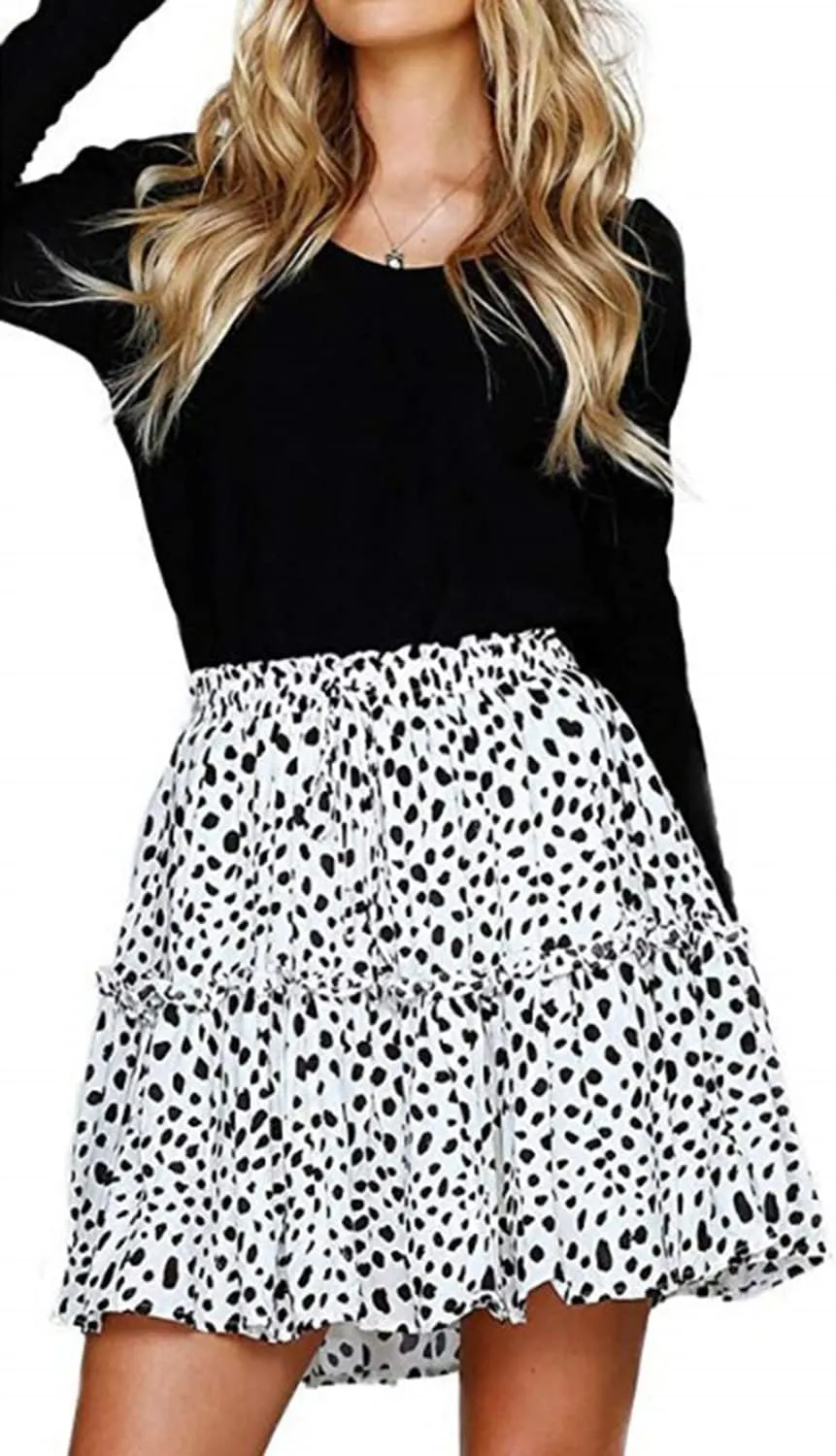 Hoerev Womens Girls Floral Flared Short Skirt Cute High Waist Ruffle Skirt Beach Mini Skirt