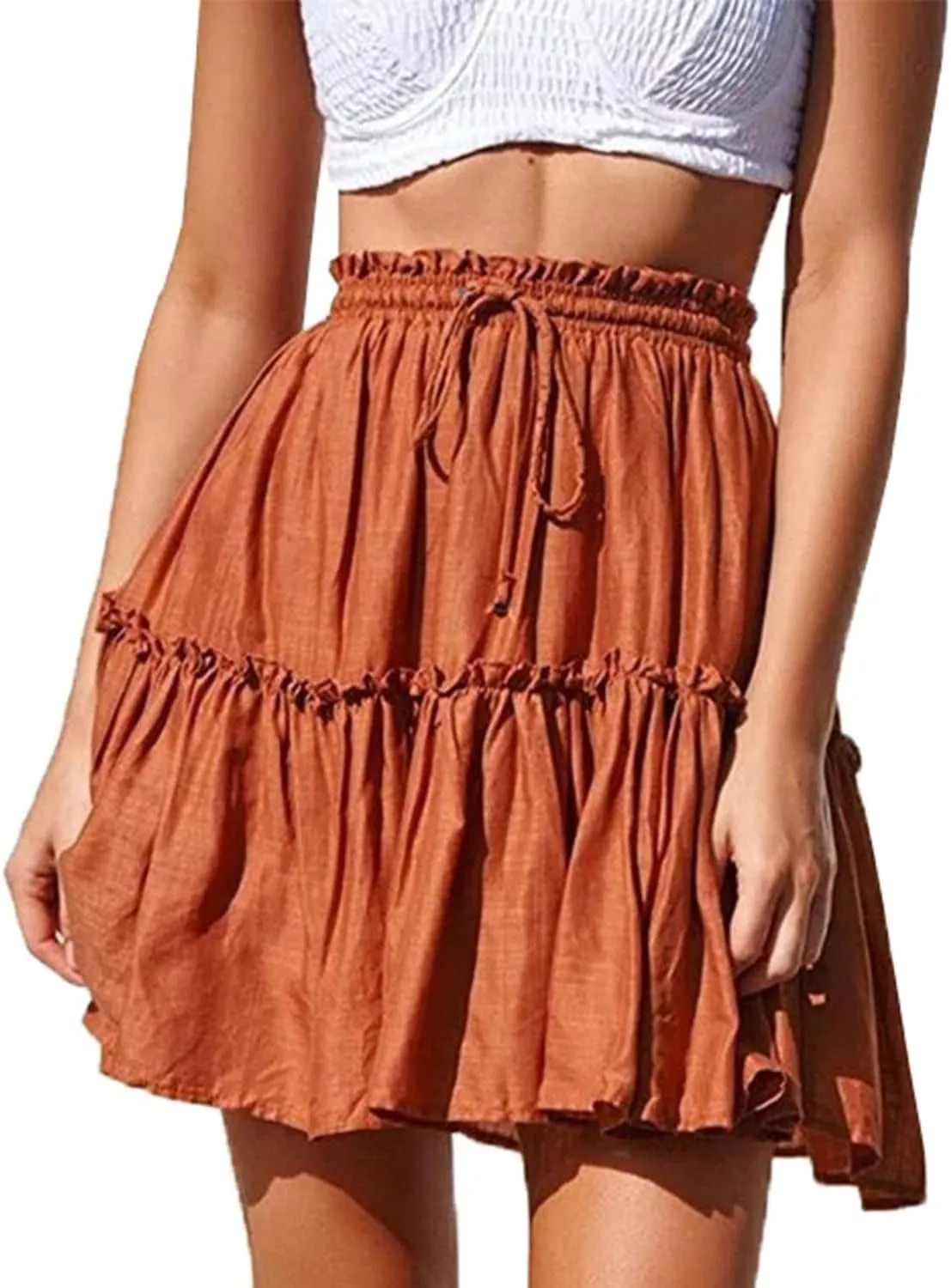 Hoerev Womens Girls Floral Flared Short Skirt Cute High Waist Ruffle Skirt Beach Mini Skirt
