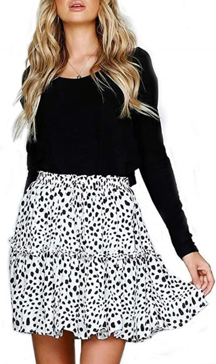 Hoerev Womens Girls Floral Flared Short Skirt Cute High Waist Ruffle Skirt Beach Mini Skirt