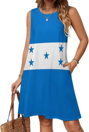 Honduras Flag Women's Summer Dress Sleeveless Casual Loose Beach Vacation Tank Sundress