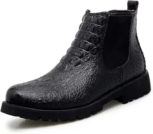 HOOENG Chelsea Boots for Men Crocodile Print Elastic Bandage Cowhide Leather Waterproof Slip on Wearable Non Slip Casual (Color : Black, Size : 7)