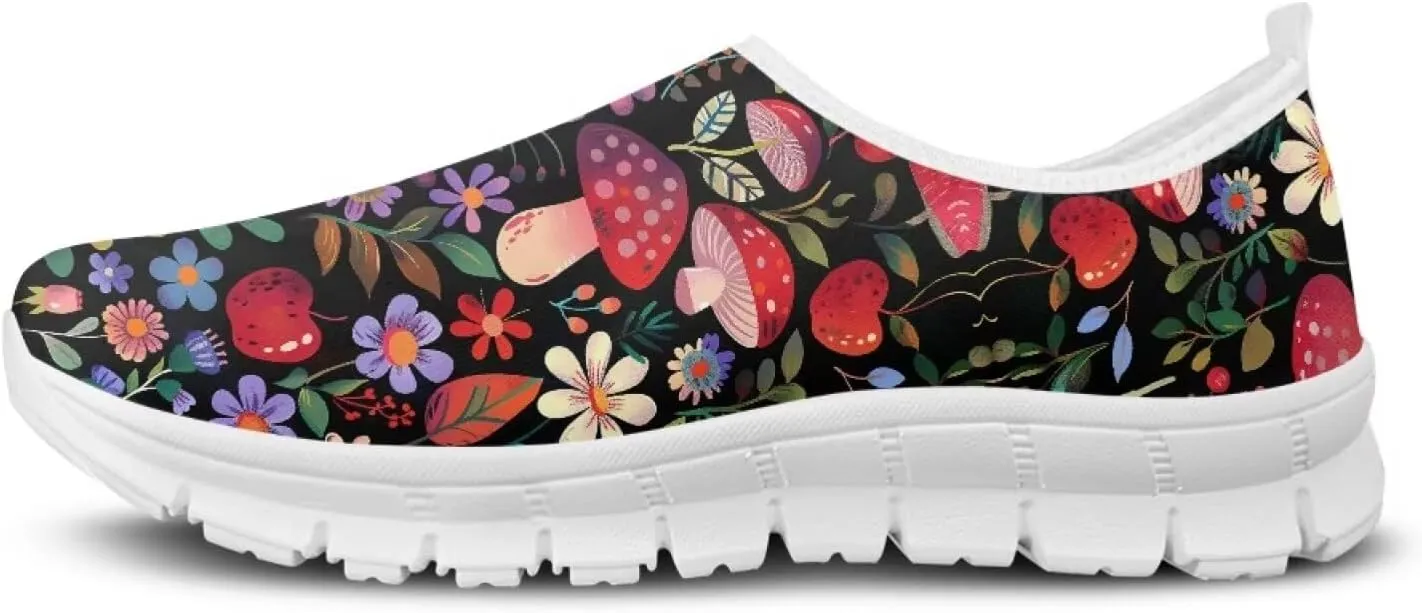 Howilath Hummingbird & Mushroom Slip on Shoes Women Casual Sport Shoes No Laces Running Sneakers with EVA Sole