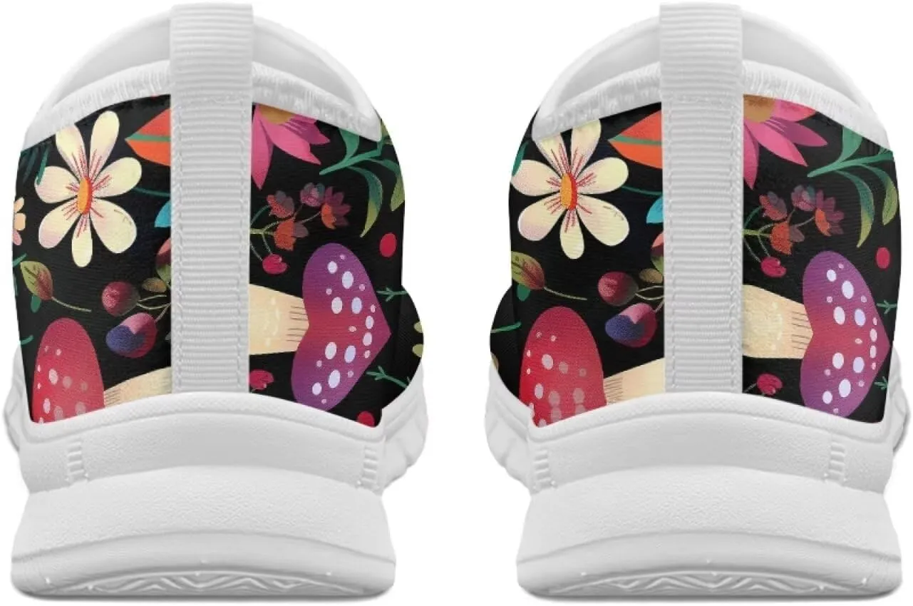 Howilath Hummingbird & Mushroom Slip on Shoes Women Casual Sport Shoes No Laces Running Sneakers with EVA Sole