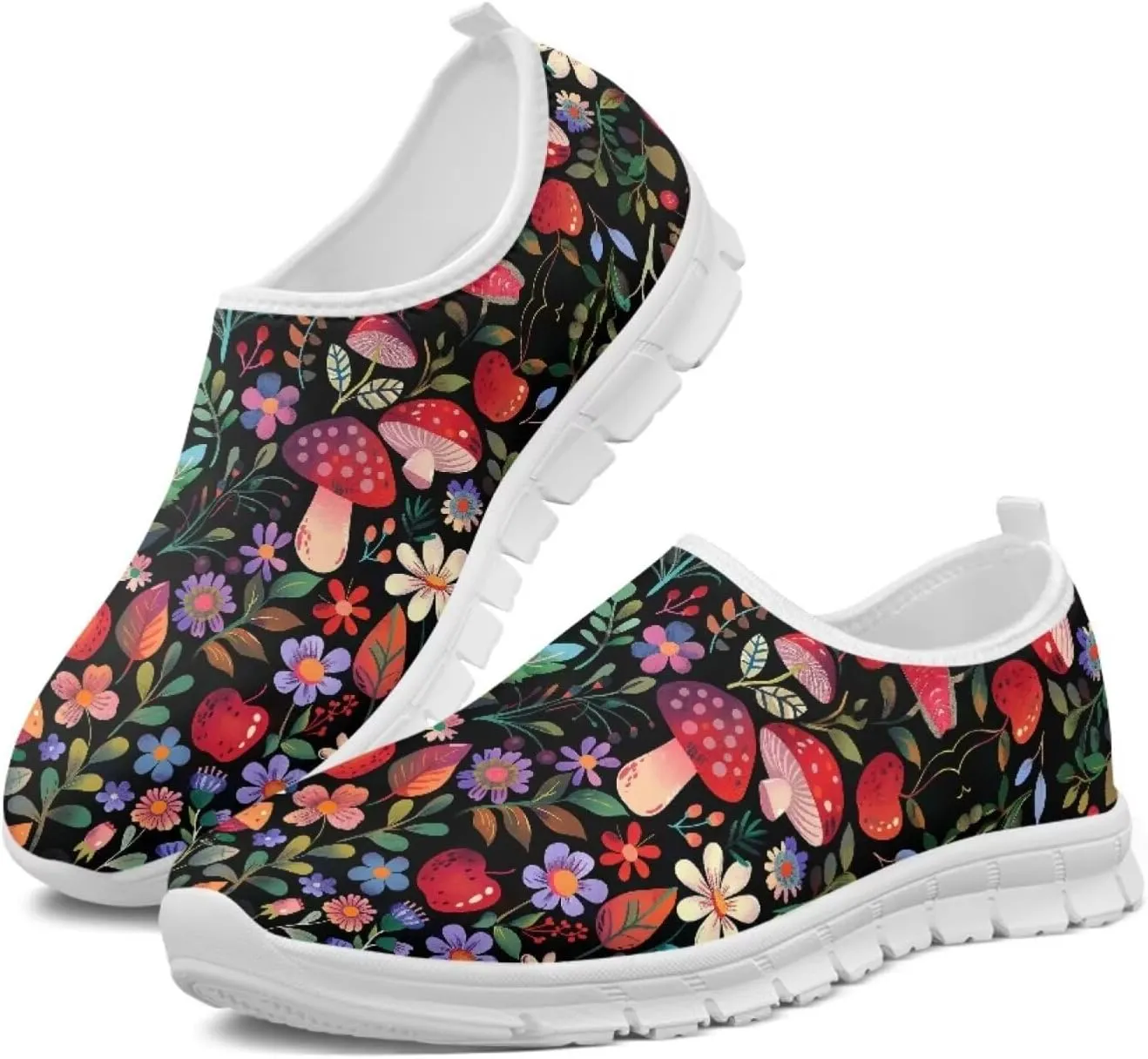 Howilath Hummingbird & Mushroom Slip on Shoes Women Casual Sport Shoes No Laces Running Sneakers with EVA Sole
