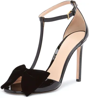 iadore Women Fashion Stiletto High Heel Shoes Open Square Toe with Bowknots Ankle Straps Buckle Sexy Summer Sandals Size 5-12 US