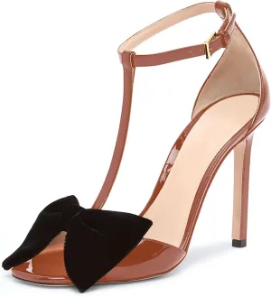 iadore Women Fashion Stiletto High Heel Shoes Open Square Toe with Bowknots Ankle Straps Buckle Sexy Summer Sandals Size 5-12 US