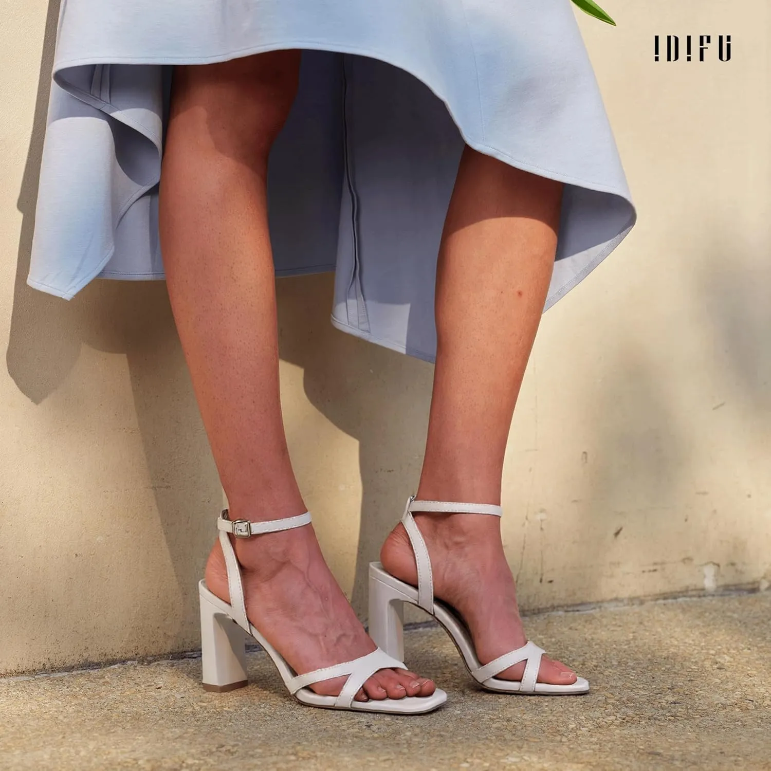 IDIFU IN3 Strappy Heels for Women Low Short Block Chunky Heeled Sandals Square Open Toe Cross Toe Straps Wedding Prom Graduation Dress Shoes Comfortable Cute Trendy Casual Ankle Strap Heels