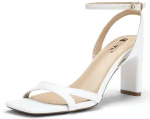 IDIFU IN3 Strappy Heels for Women Low Short Block Chunky Heeled Sandals Square Open Toe Cross Toe Straps Wedding Prom Graduation Dress Shoes Comfortable Cute Trendy Casual Ankle Strap Heels