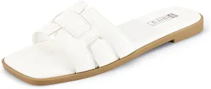 IDIFU Women's Flat Sandals Slip On Open Square Toe Slide Sandals for Women Comfortable Summer Dressy Cute Ladies Casual Trendy Fancy Fashion Cross Strap Beach Wedding Dress Sandals